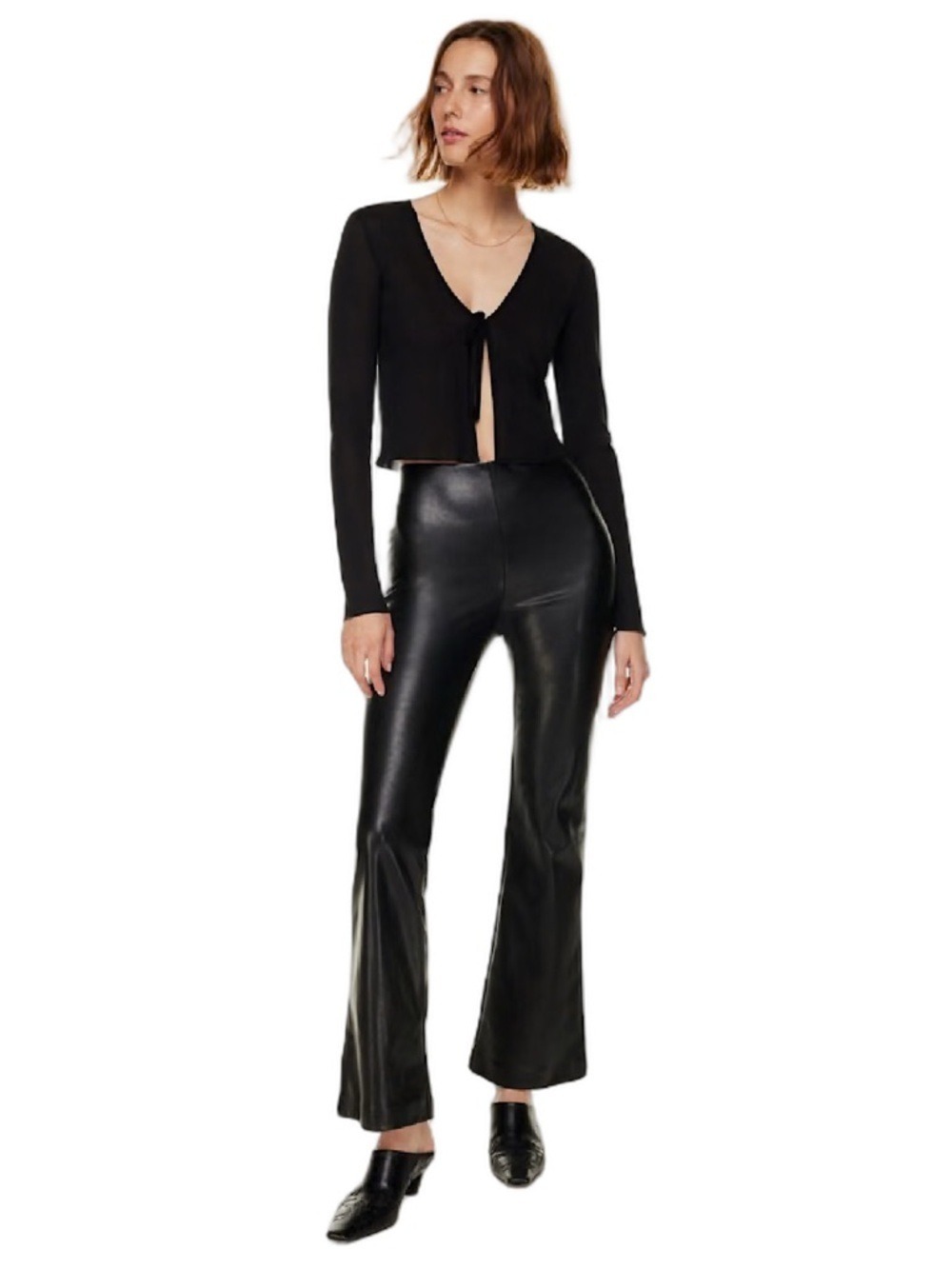 Aritzia Wilfred Roma Vegan Leather Flared Pants Black Sz 16